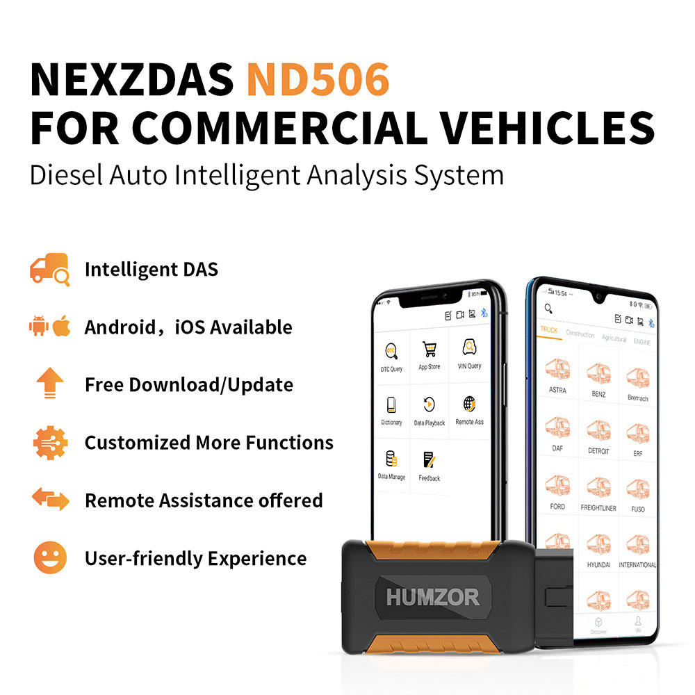 Humzor NexzDAS ND506 Plus VCI+10.1 Tablet 12-24V Diesel Truck Diagnostic Tool