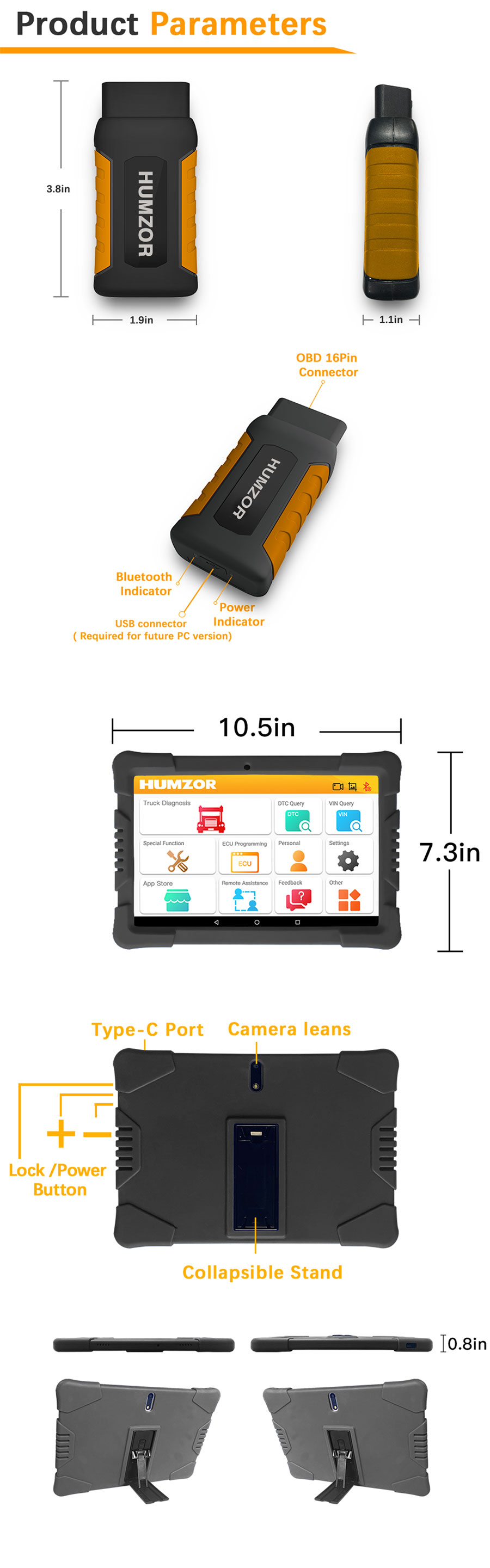 Humzor NexzDAS ND506 Plus VCI+10.1 Tablet 12-24V Diesel Truck Diagnostic Tool