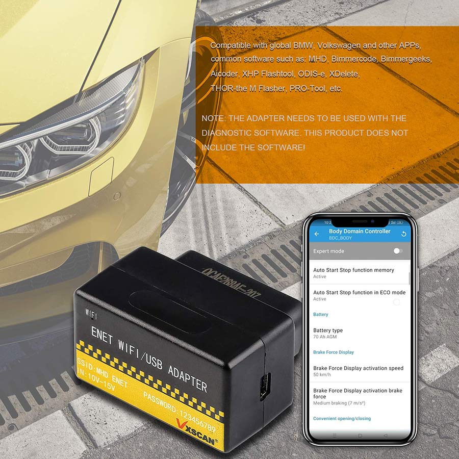 Wireless ENET OBD2 WiFi Diagnostic & Coding Adapter for BMW F-Series  G/I-Series, Compatible with BimmerCode, E-SYS, Bootmod3, Ethernet, ISTA D,  MHD